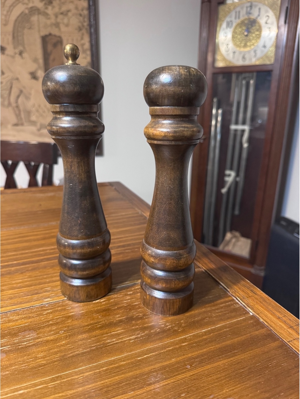 Vintage Made in Japan Wood Salt Shaker Pepper Mill Grinder Set 10” MCM